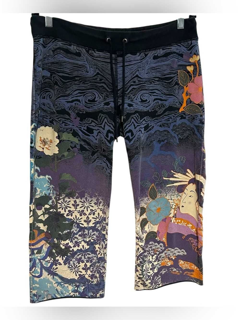 Y2K lucky brand S-M sweatpants cropped Asian graphic boho geisha wave vintage